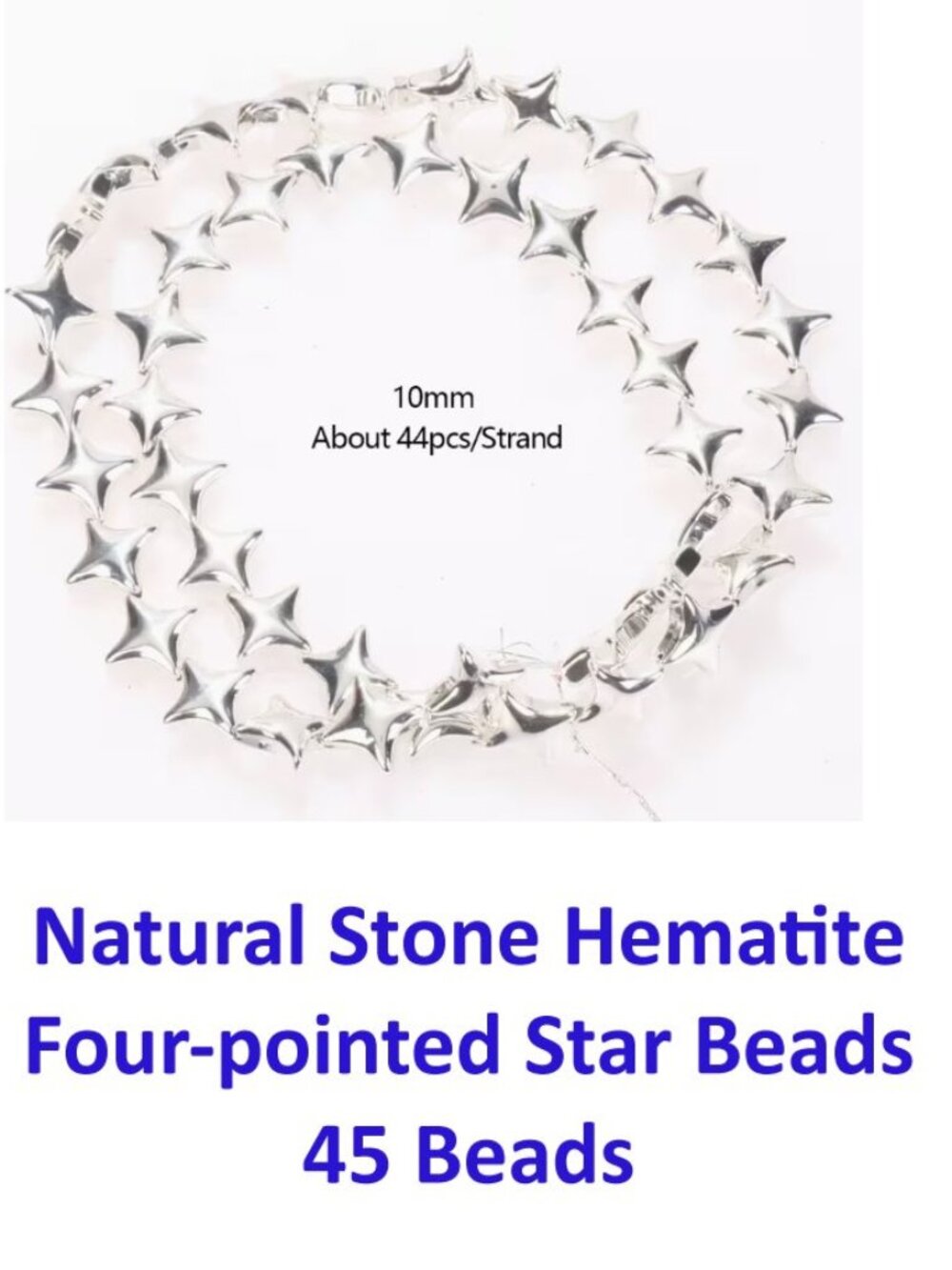 Natural Stone Hematite Beads Four-pointed Star Spacer Beads  45 Beads